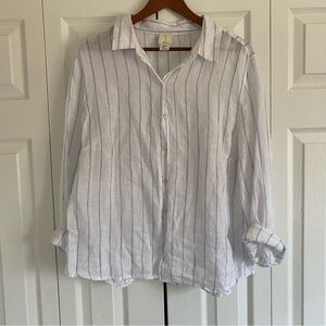 Joie Women XL Button Up Shirt 100% Linen White Stripe Sheer Coastal Beach